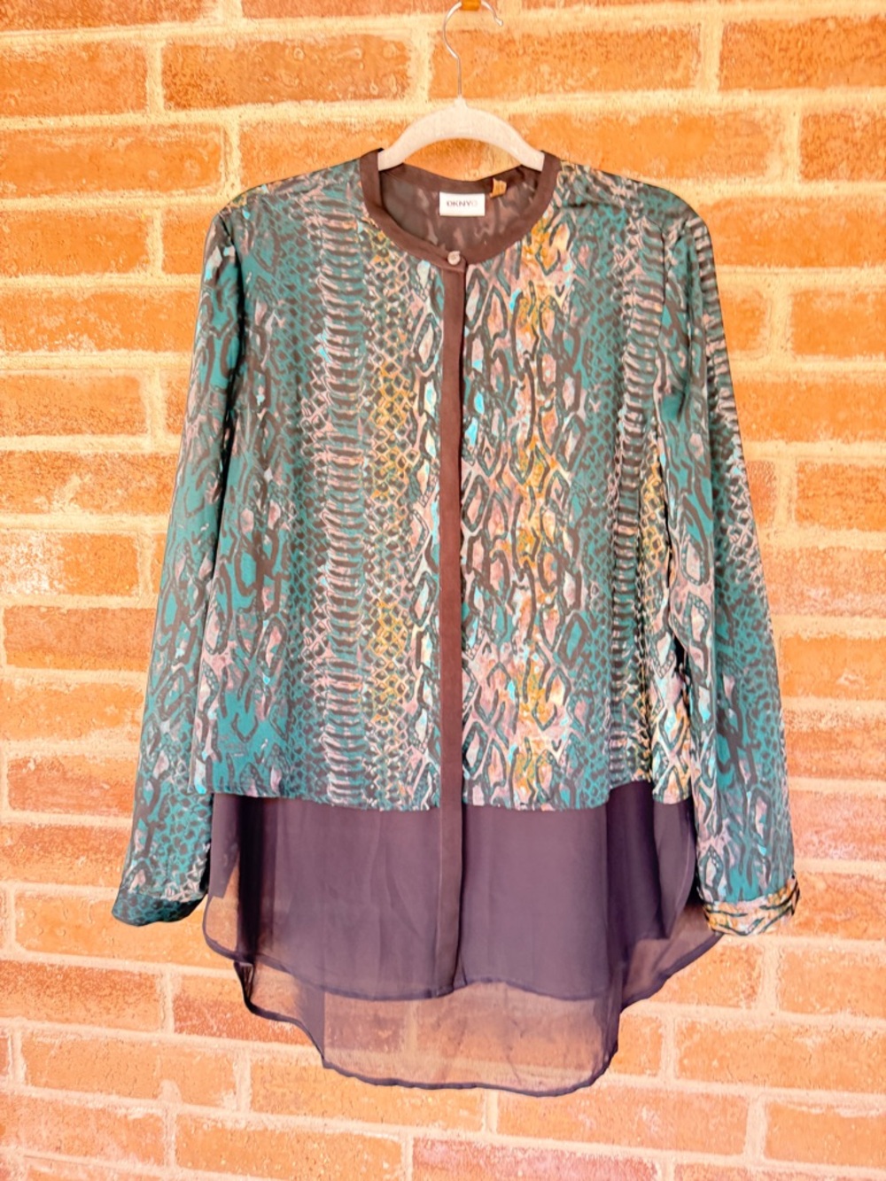 DKNYC Teal Multi-Print Layered Tunic with Chiffon Hem